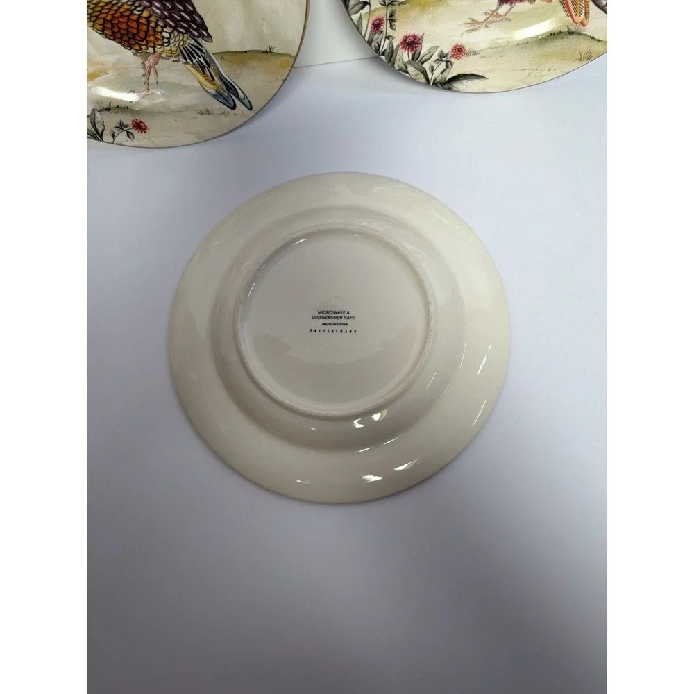 Pottery Barn Fresco‎ Birds Salad Plates - Set of 3 (Turkey, Pheasant, Quail)